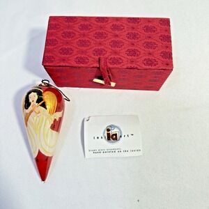 1999 Handblown Tear Drop‎ Glass Red And Gold Angel Trumpet Christmas Ornament
